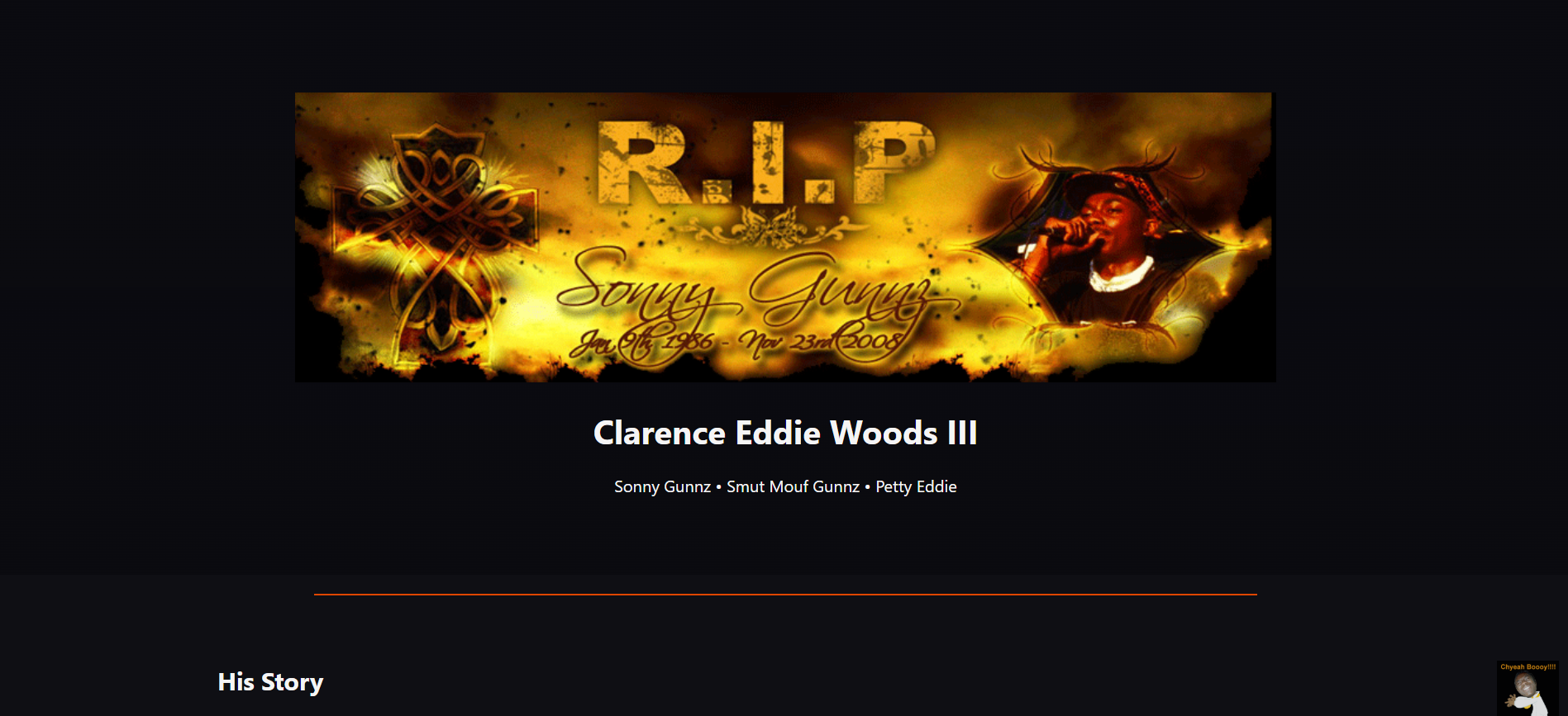 Memorial website for Sonny Gunnz artist legacy